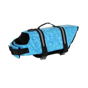 Blue Paw Print Dog Life Jacket Large Reflective Safety Vest with Handle